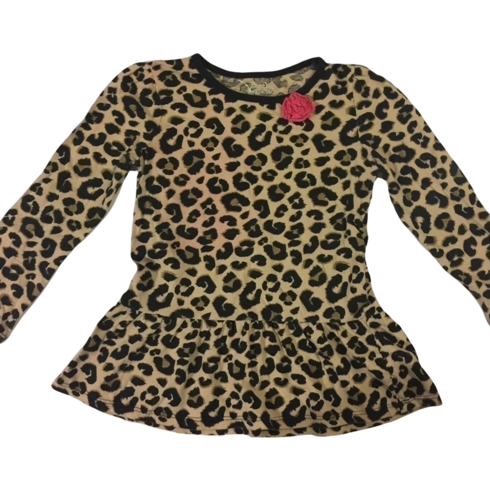 Leopard Print Long Sleeve peplum top pink rose black trim size 5